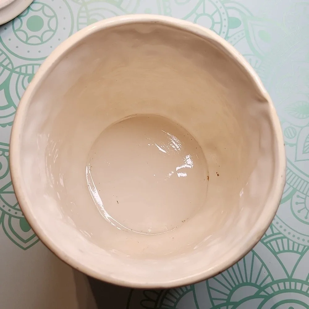 Vintage Cookie Jar Canister Flowers Daisy Butterfly Cream Orange Yellow Brown - Picture 7 of 12